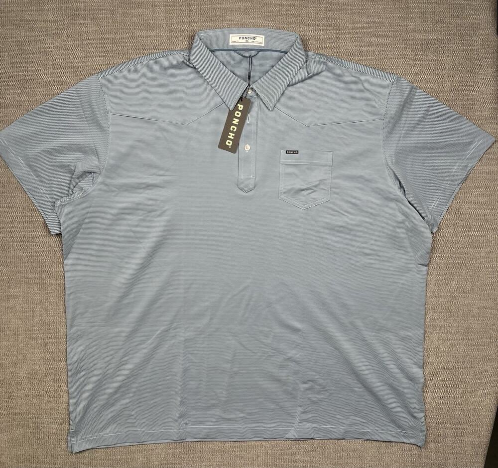 Poncho Polo Shirt Mens 3XL Blue Striped Short Sleeve Performance Outdoor